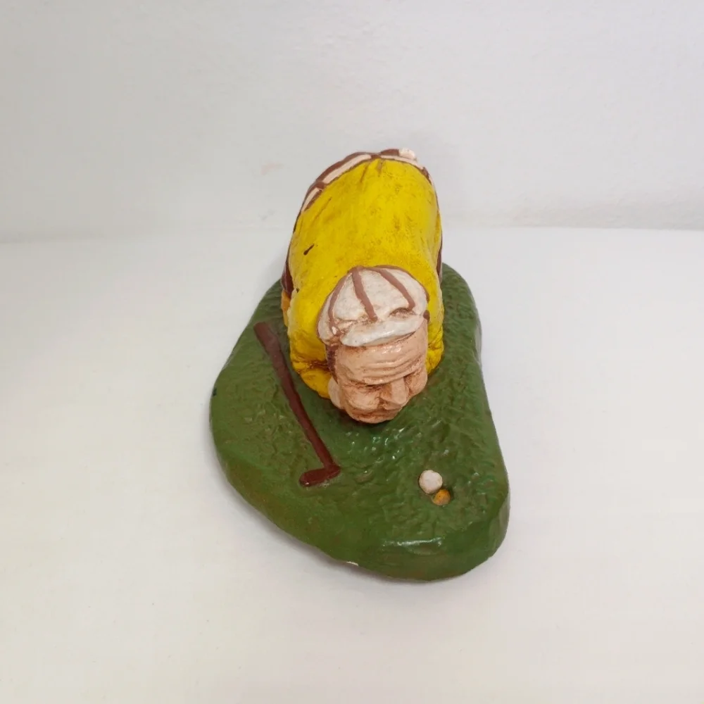 Rottman Golf Figurine Golfer Blow Ball Huff Puff Yellow Plaster Signed 1974 - Picture 10 of 12